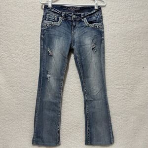 Grace In LA Boot Cut Embellished‎ Embroidered Blue Light Wash Faded Jeans Sz 28